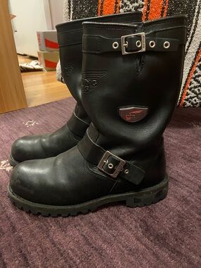 Black Leather Engineer Boots for Men